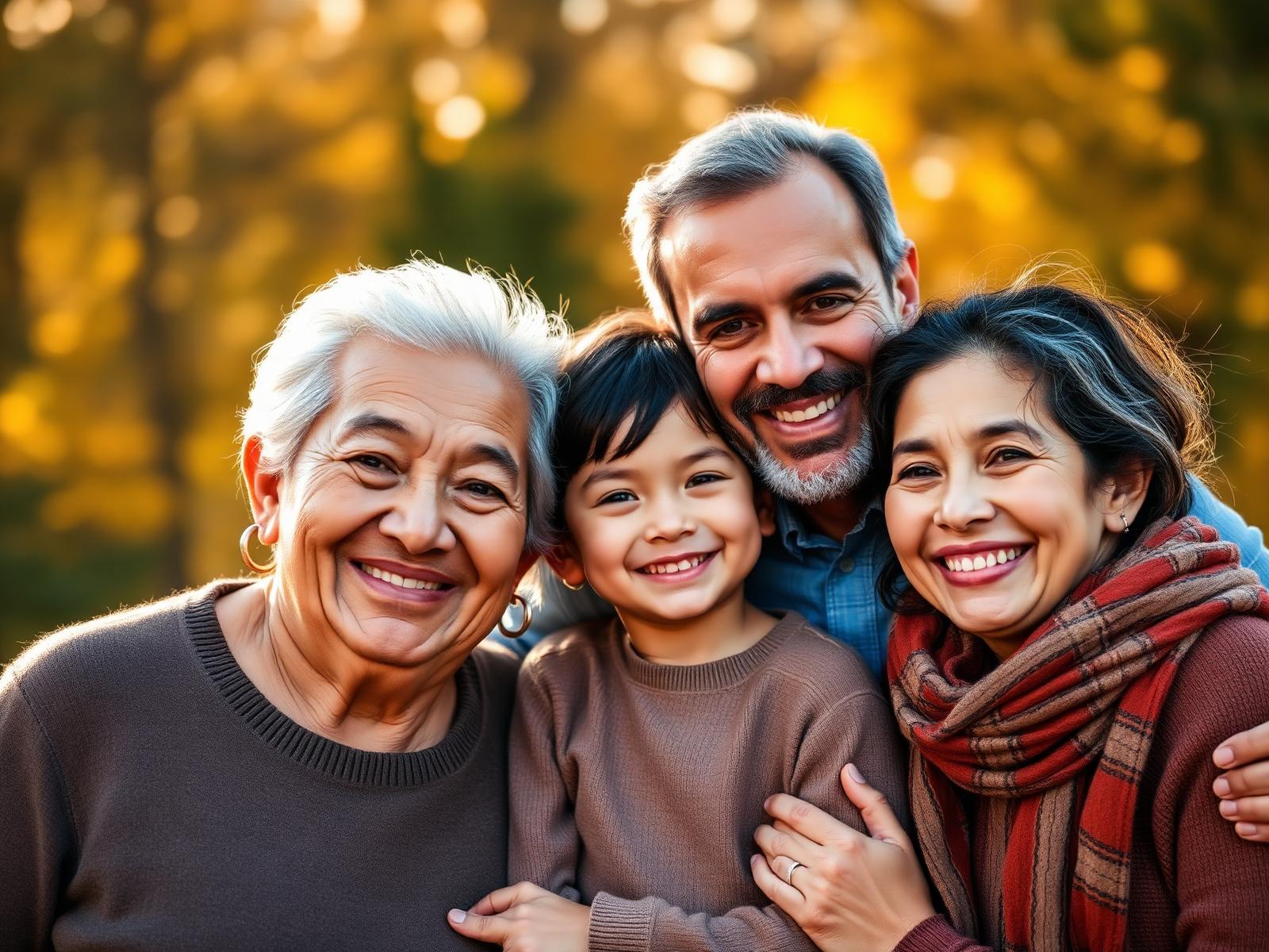 A multigenerational family smiling together outdoors